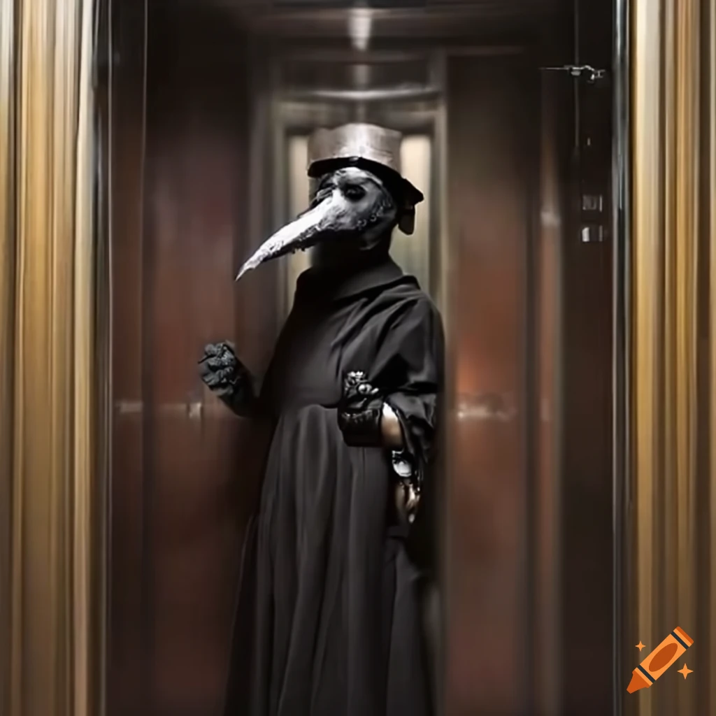 plague doctor waiting in an elevator