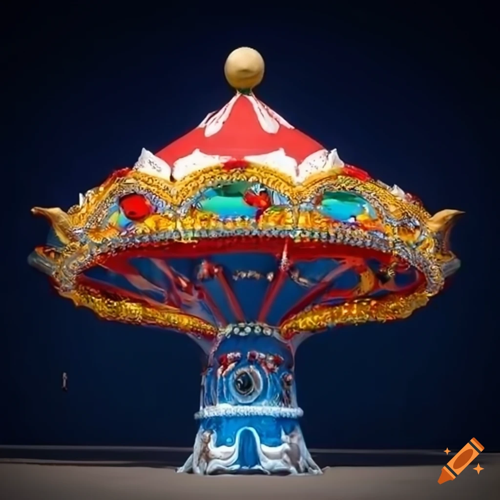 intricately detailed sculpture with vibrant primary colors