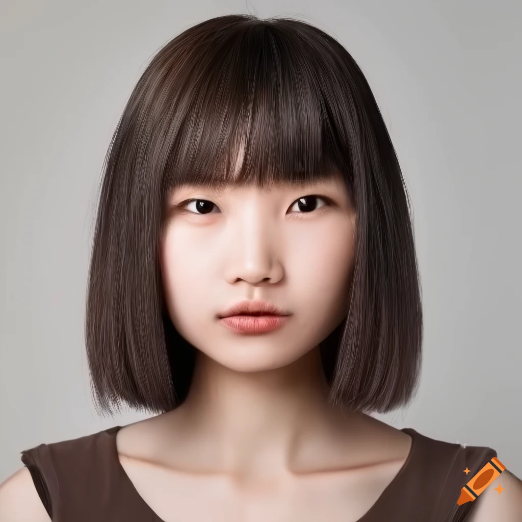 portrait of a young woman with bob hair and brown eyes