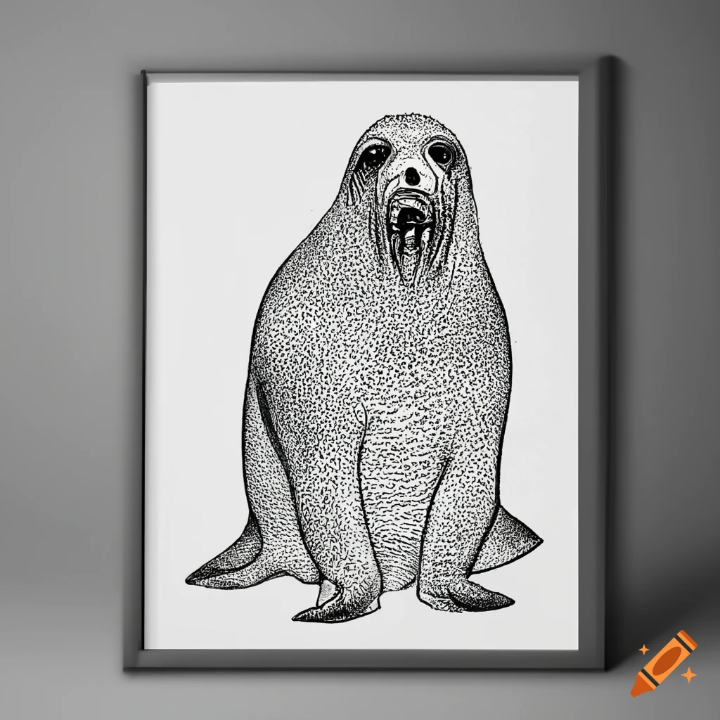line art of a realistic seal with evil expression