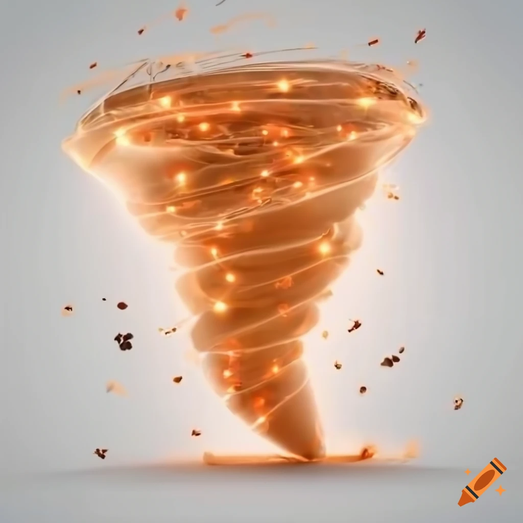 3D rendering of a powerful tornado with orange lights