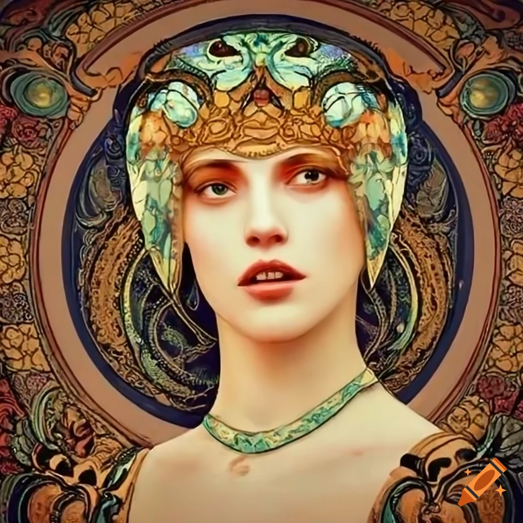 Art nouveau illustration of a woman surrounded by circles