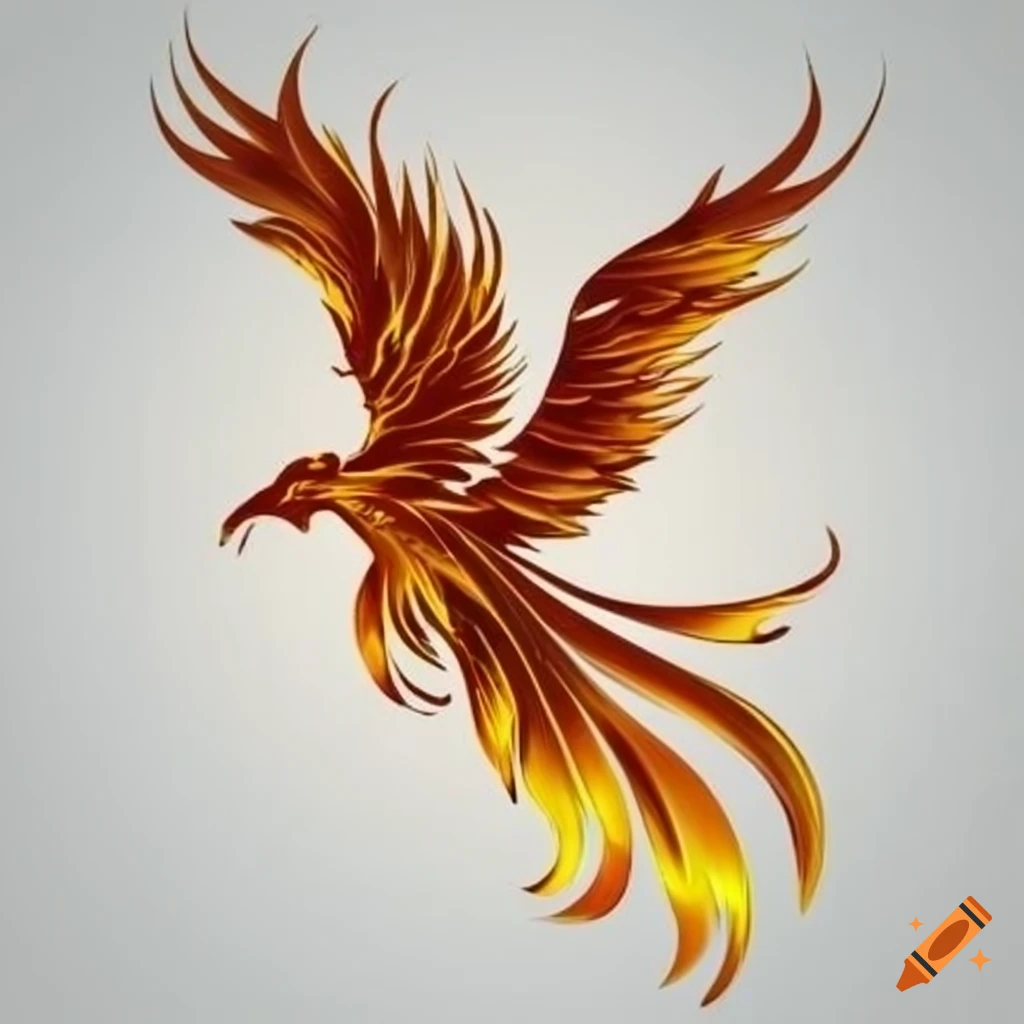 Gold phoenix decal with stylized flames