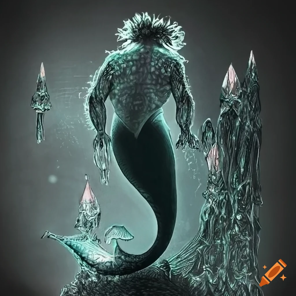 merman made of glowing crystals artwork