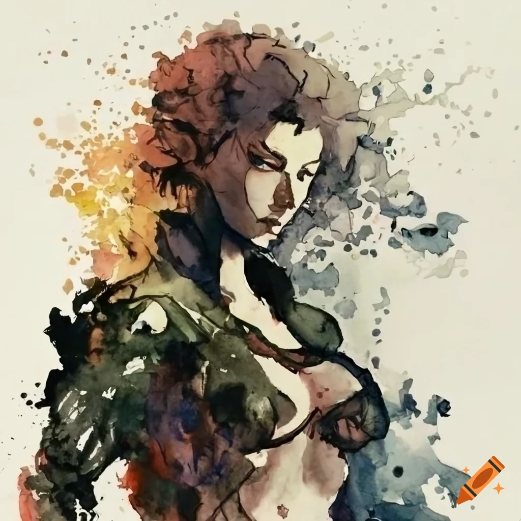 ink brushstroke watercolor of a female character