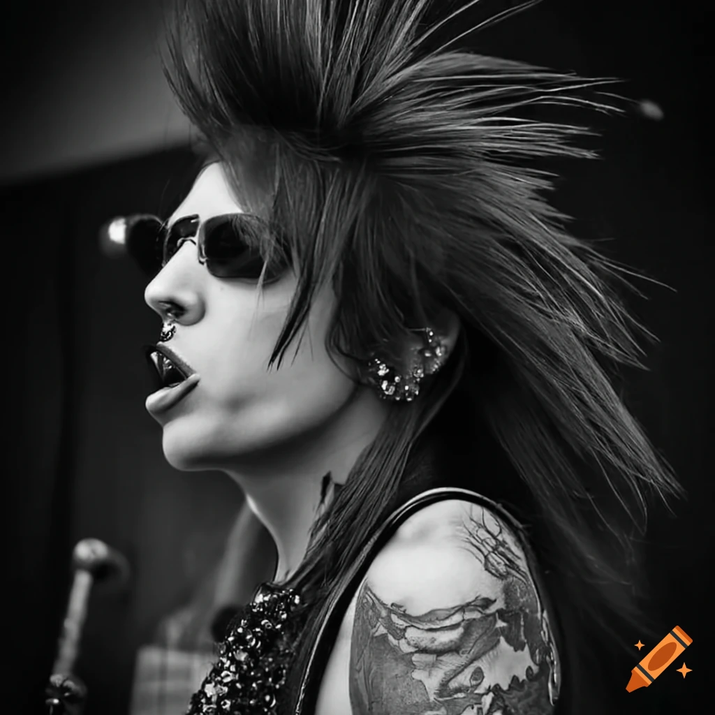 image of a rockstar with a black mohawk and ear piercings
