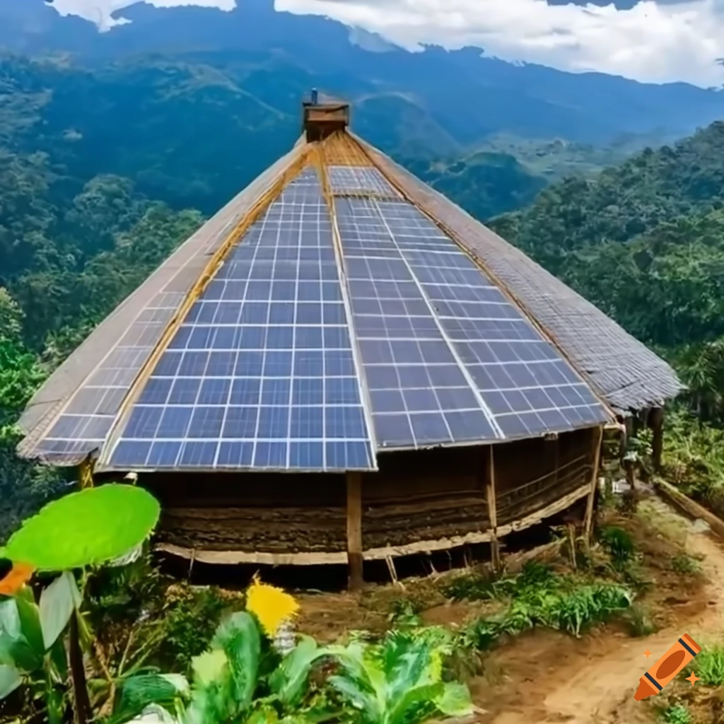 portrait of a Cordillera Indigenous family with solar panel roofing