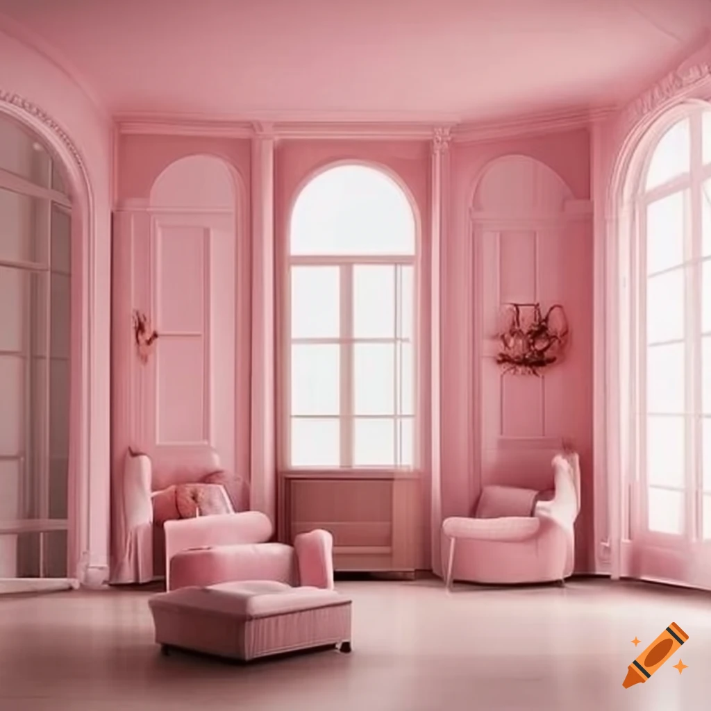 Light pink aesthetic living room in a mansion on Craiyon