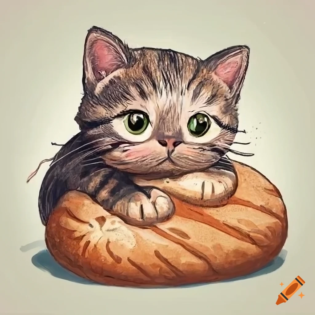 drawing of a kitten observing bread dough