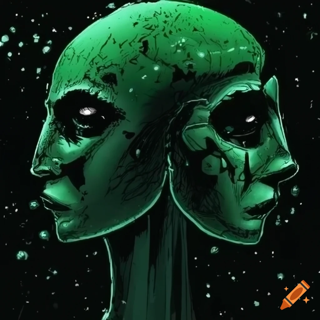 dark green sci-fi comic artwork