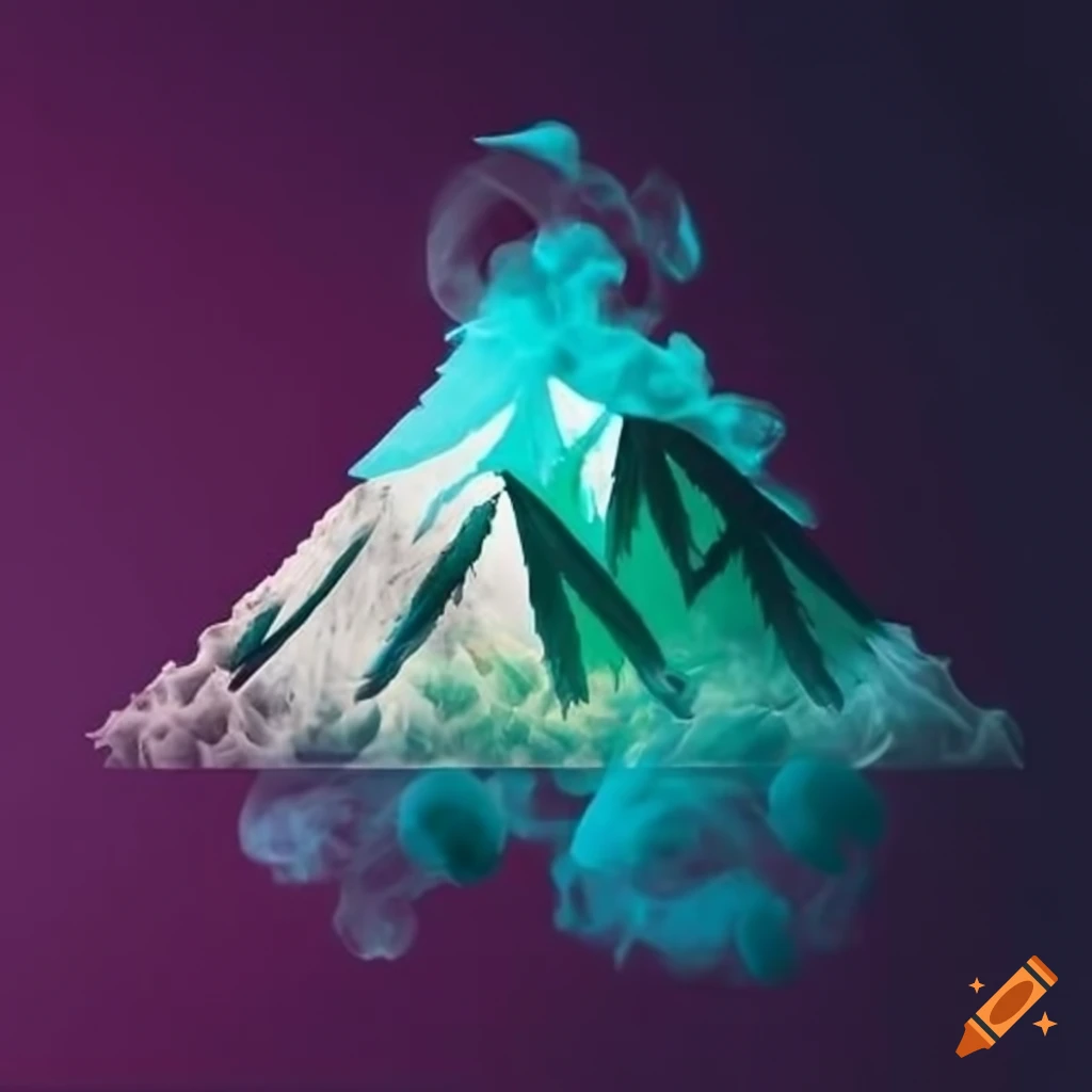 logo of a snowflake and mountain made of cannabis leaves and smoke
