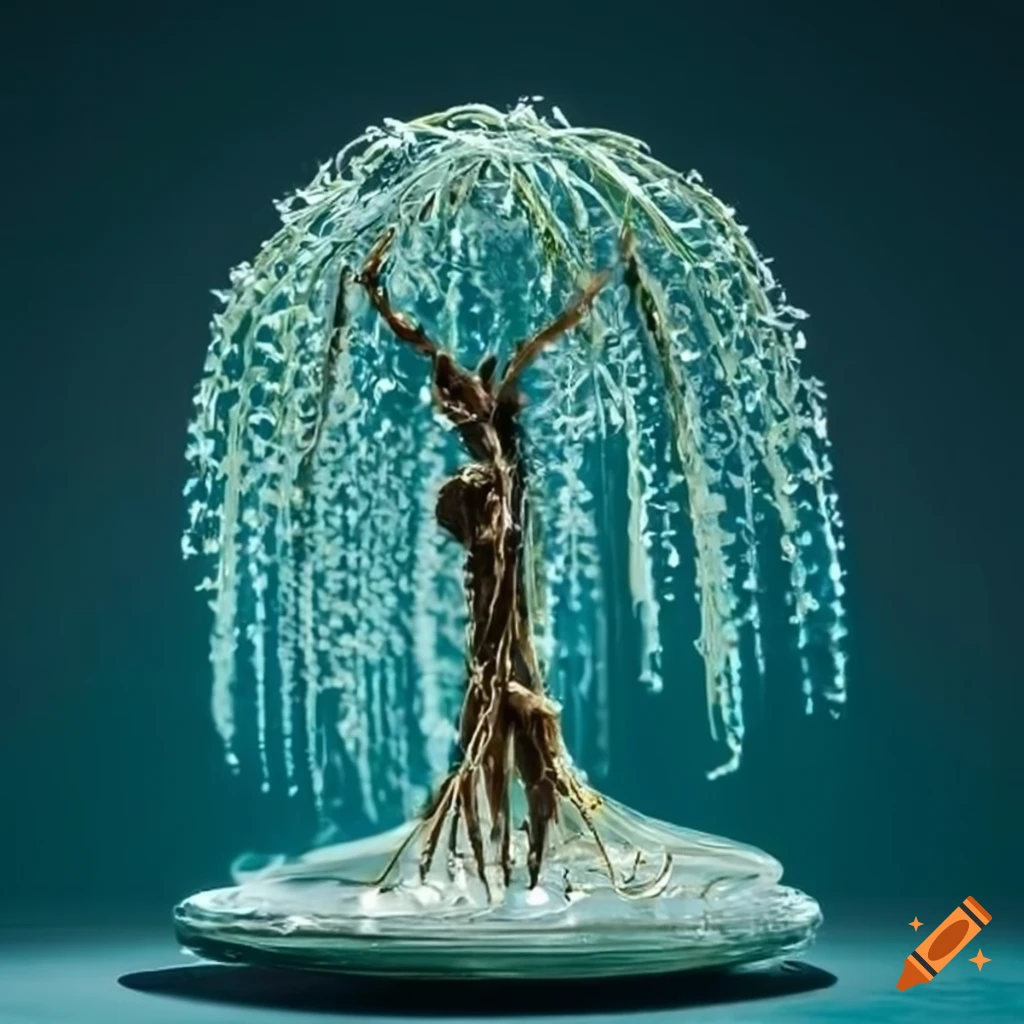 glass sculpture of a weeping willow