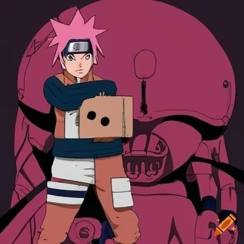 fanart of a Naruto character with pink hair and a wooden robot