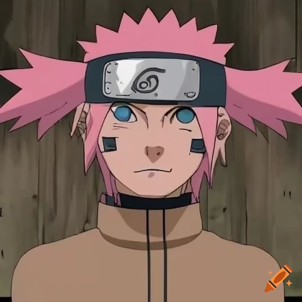 fanart of a Naruto character with pink hair and a wooden robot