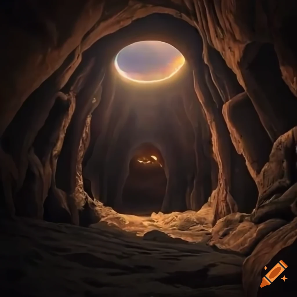 eerie cave with watching eyes