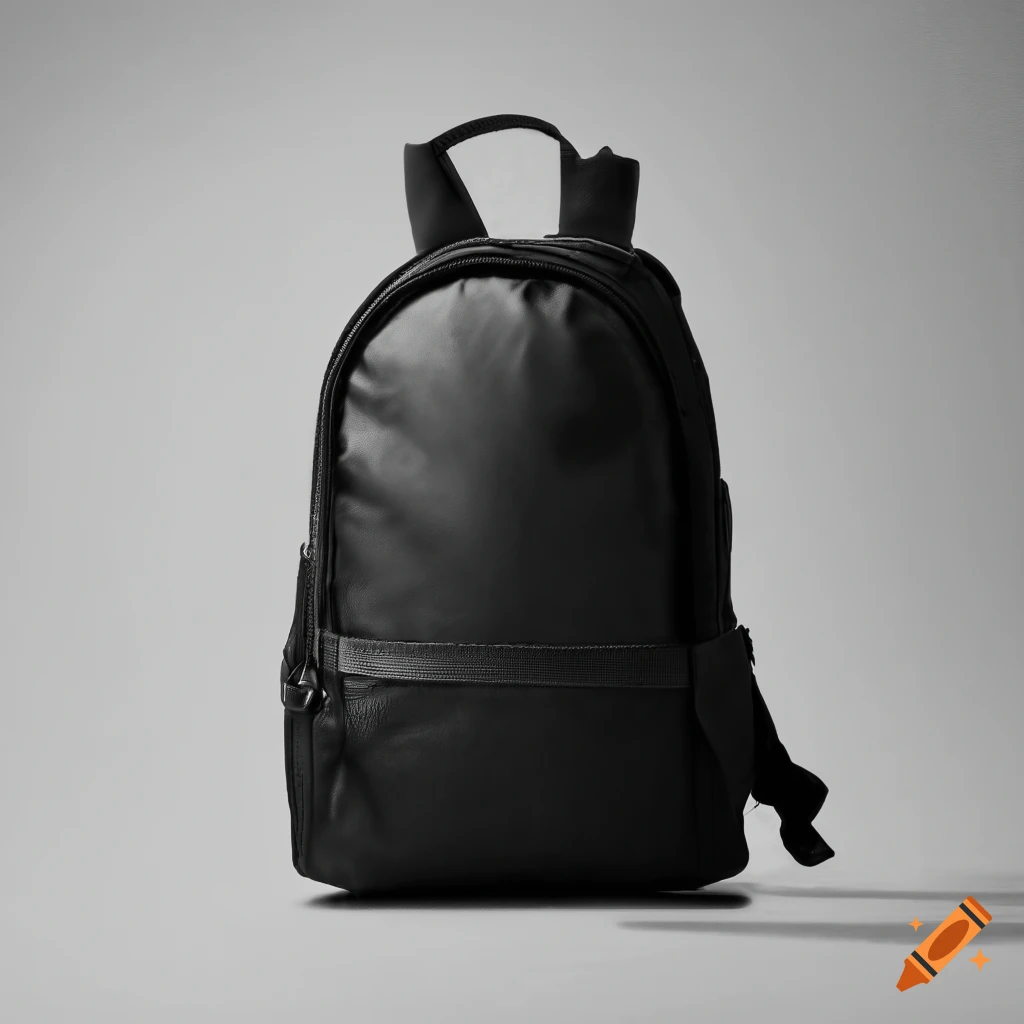 black school backpack on white background