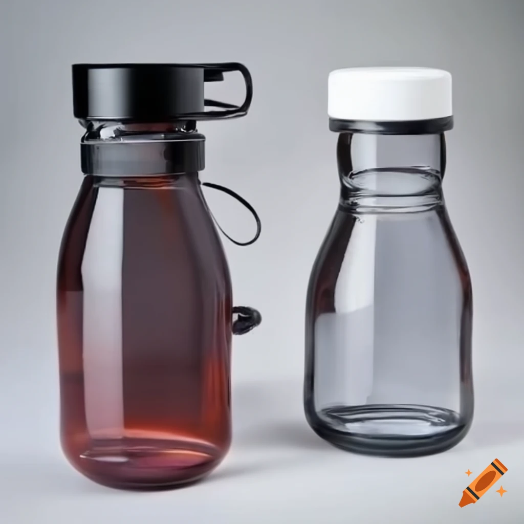 Hourglass shaped glass water bottle with fliptop lid on Craiyon
