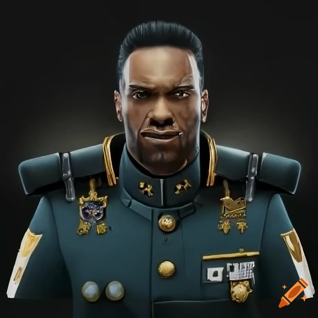 hyperrealistic portrait of a Black Astra Militarum Officer