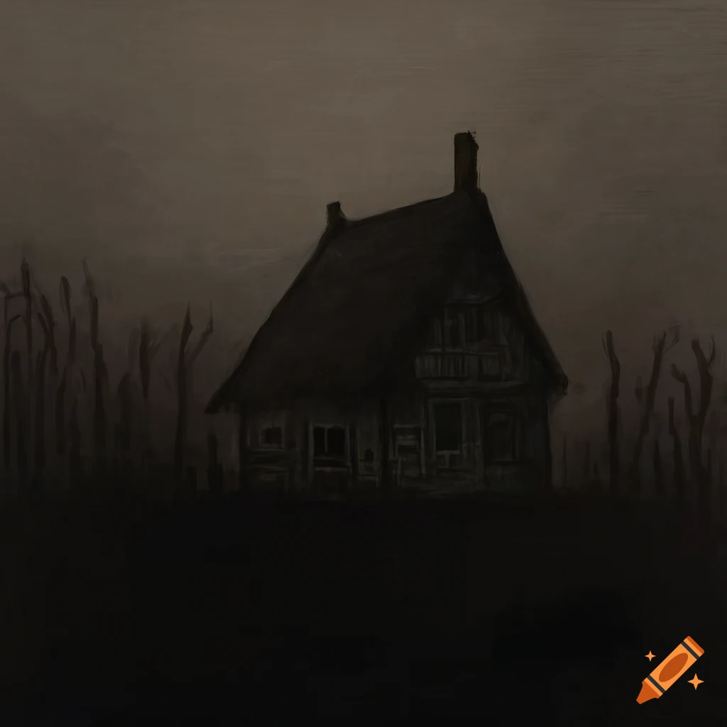 dark illustration of intricate houses in Theodor Kittelsen style