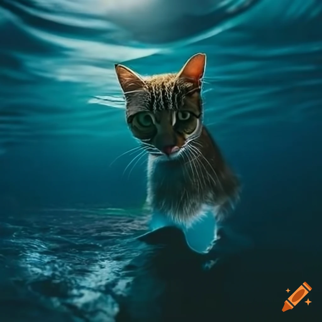 cat exploring the depths of the ocean