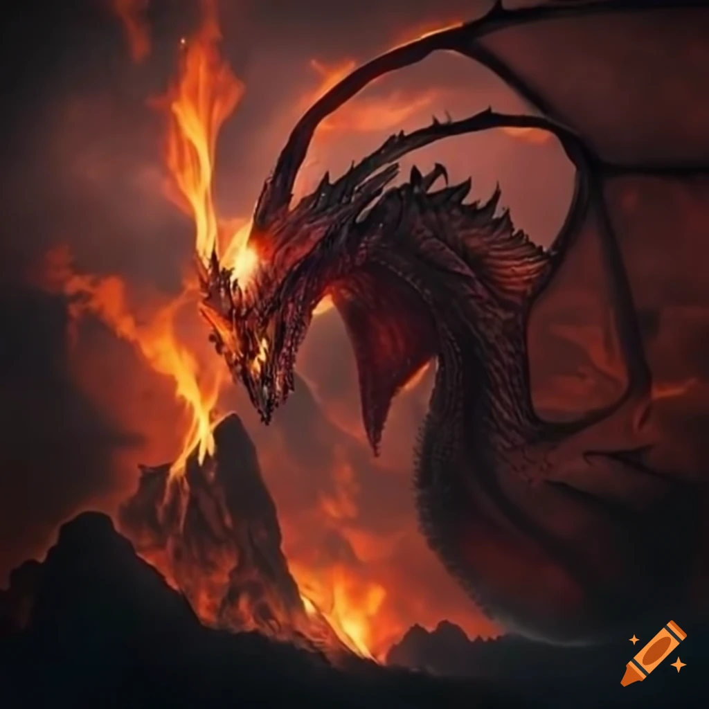 fierce dragon spewing flames