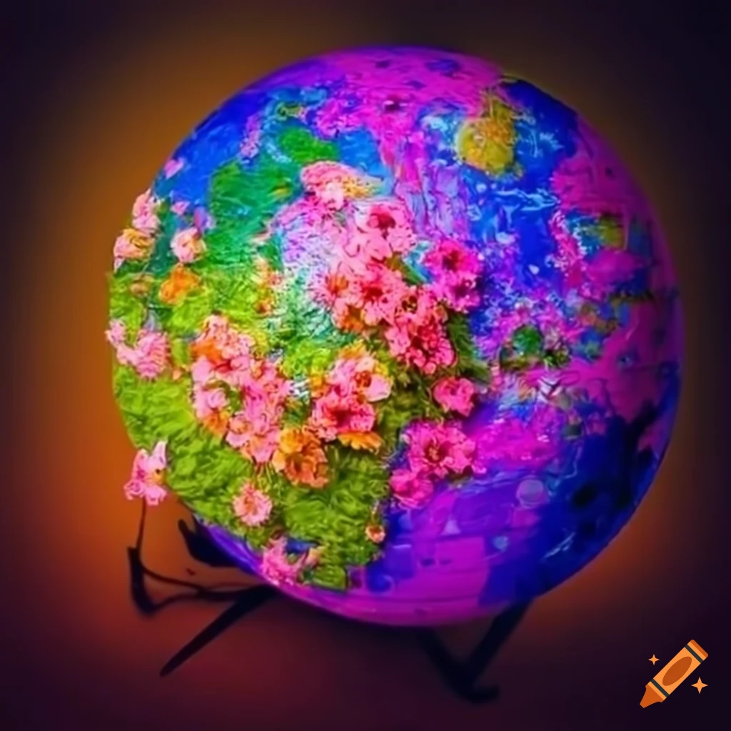 colorful flowers surrounding a globe
