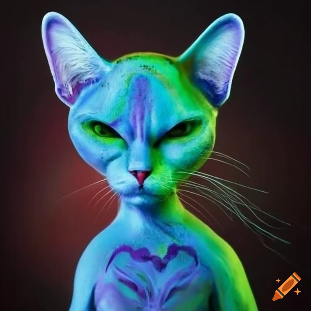 artistic depiction of an alien cat with a flower-shaped head