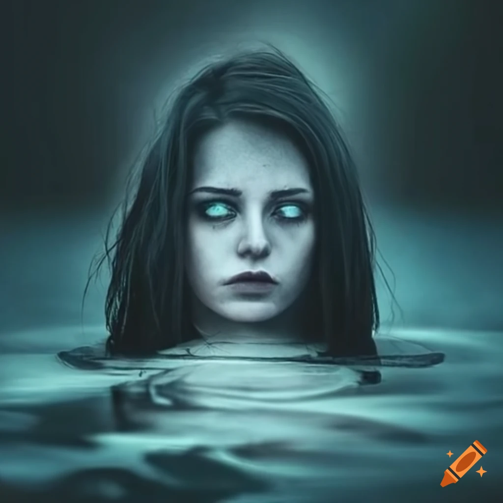 Woman emerging from a dark lake