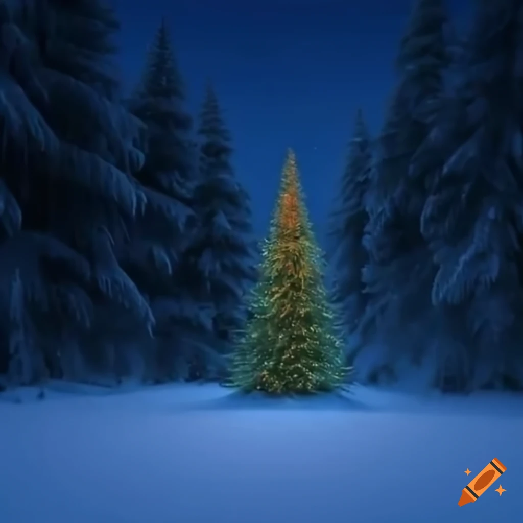 Christmas tree in a snowy forest