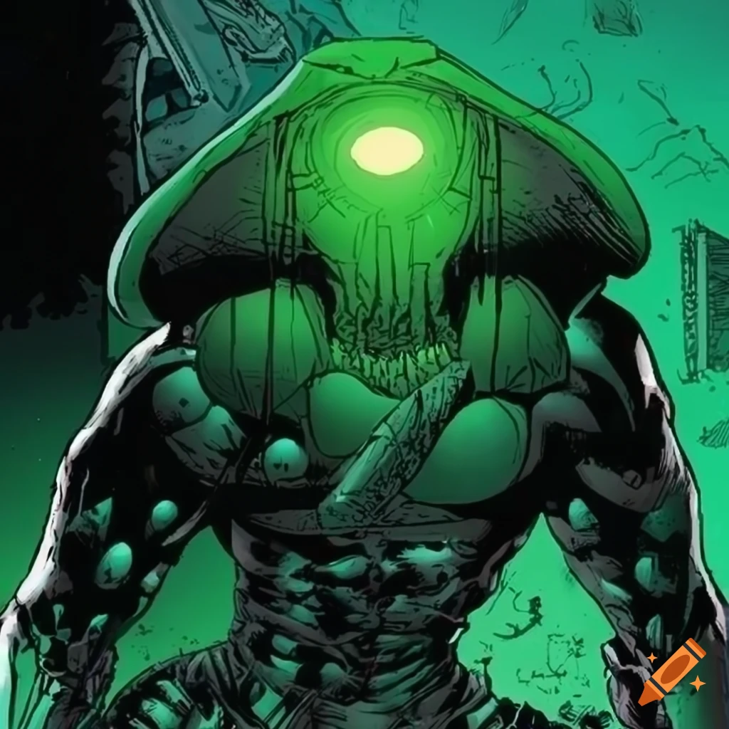 dark green sci-fi comic book