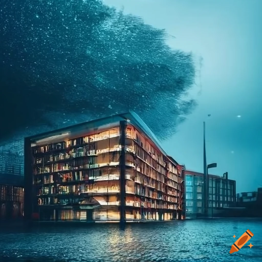 modern library in a rainy coastal town