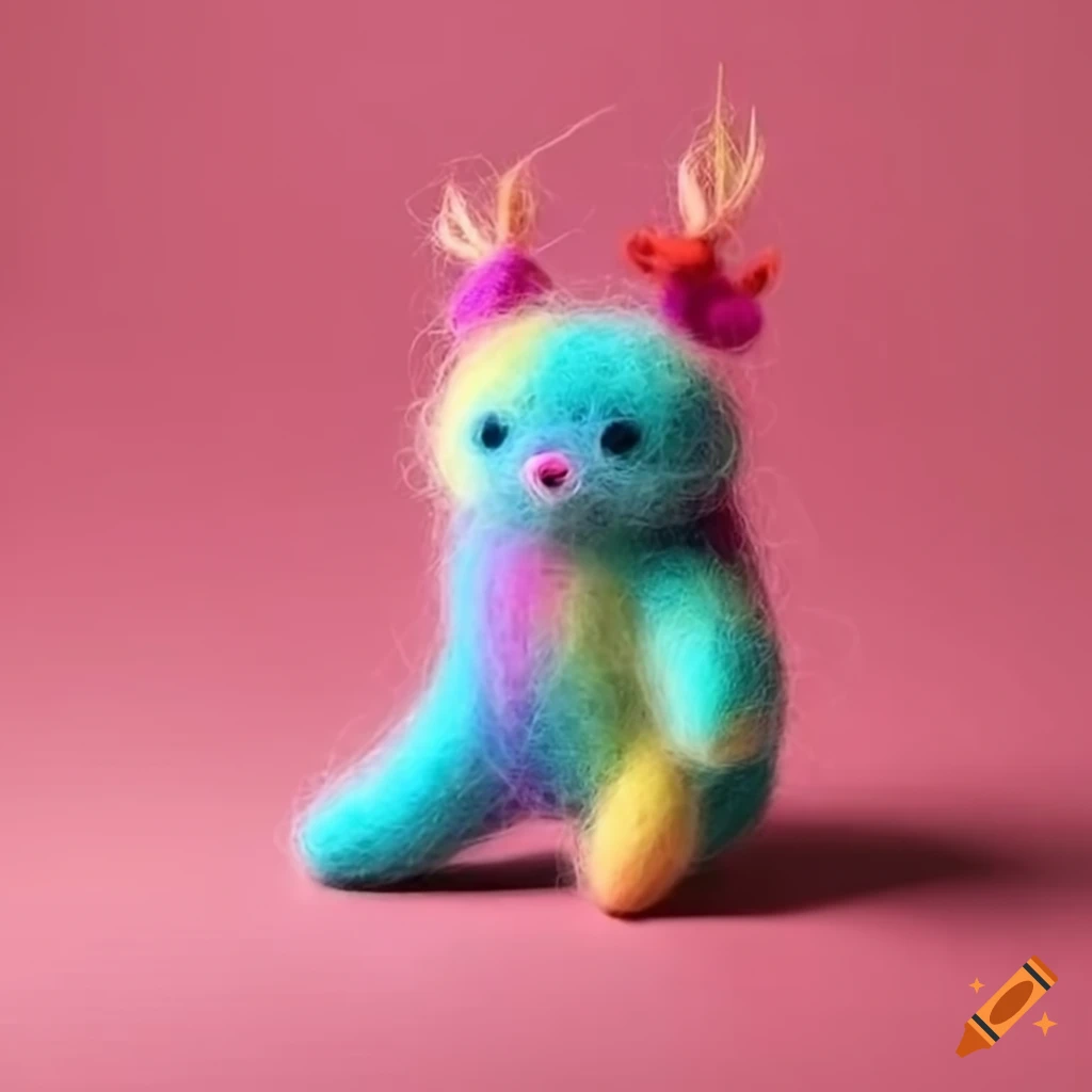 Colorful felted wool creatures dancing in vibrant outfits