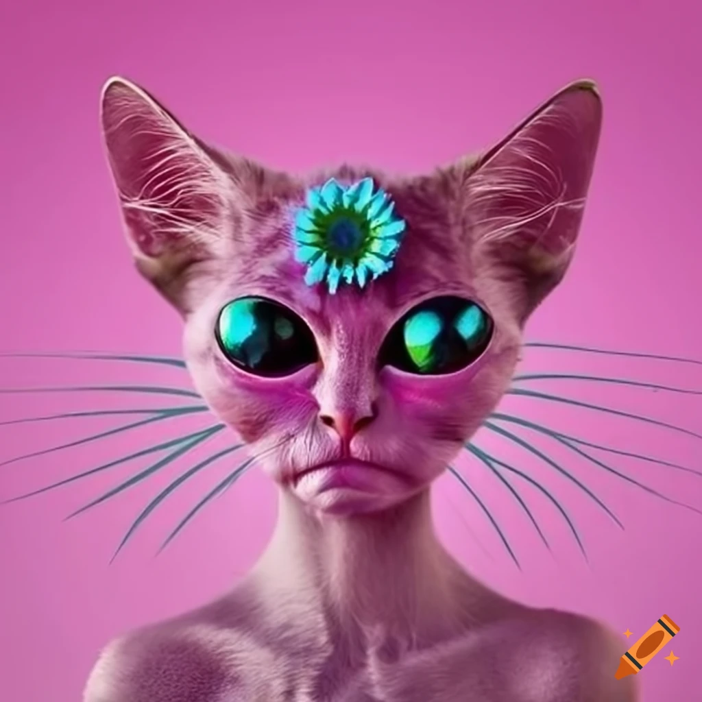 illustration of an alien cat with a flower-shaped head