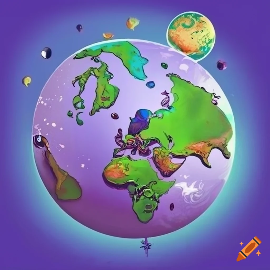whimsical illustration of planet earth with world wonders
