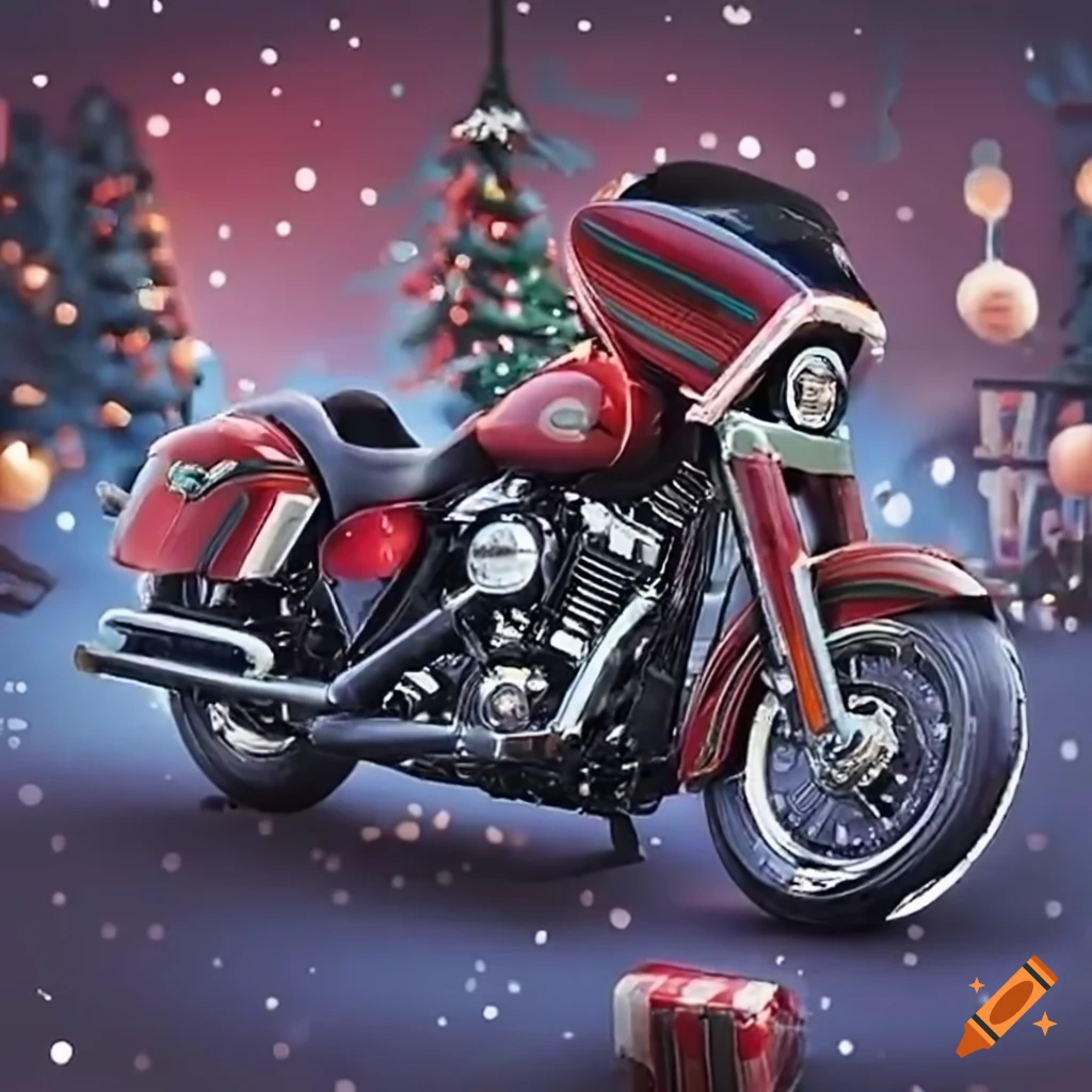 Harley davidson motorcycle with christmas decorations