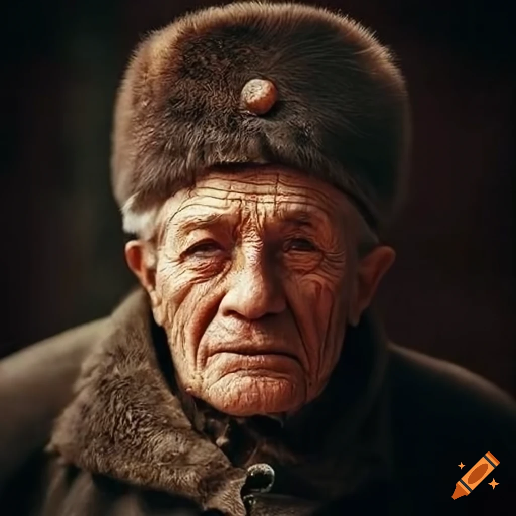 portrait of an elderly man with fur ushanka