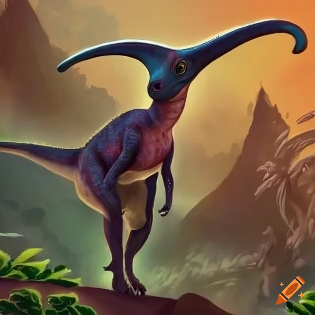 illustration of a majestic Parasaurolophus trading card