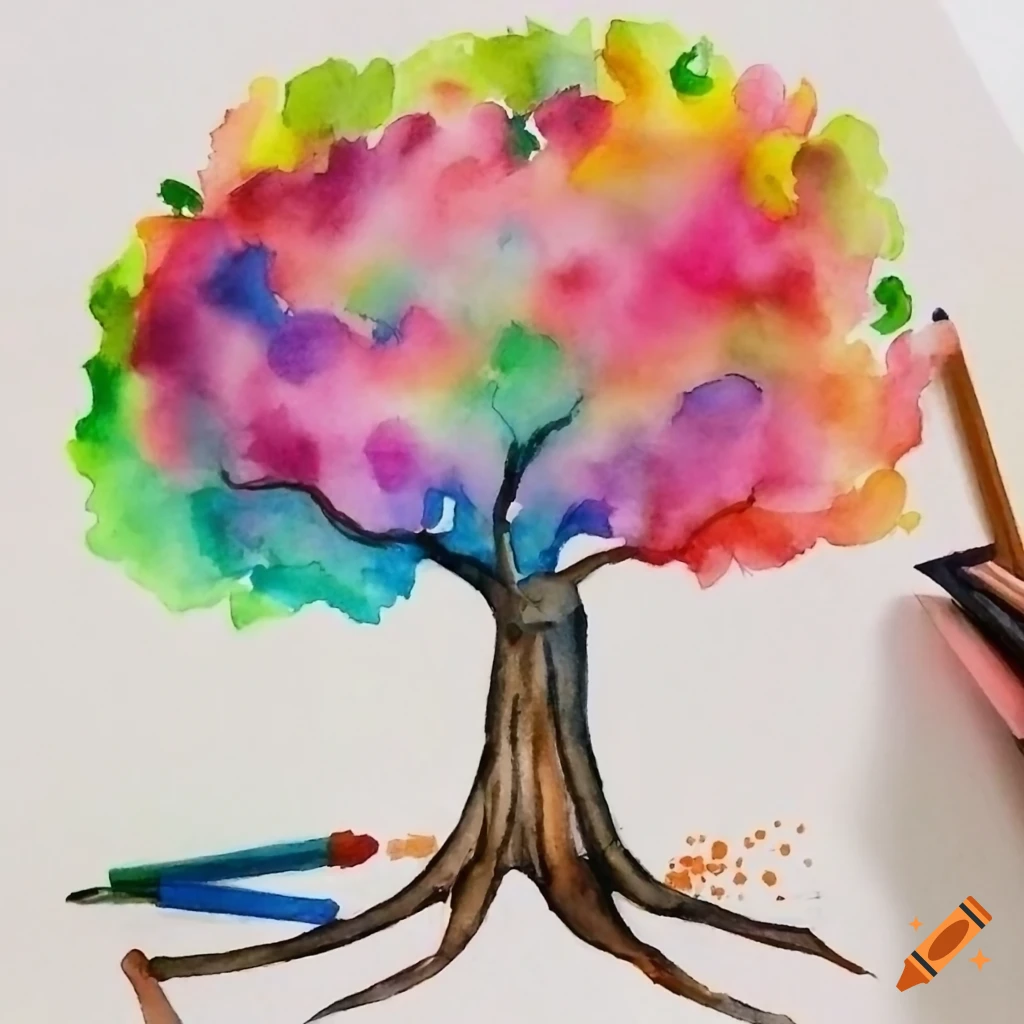 Drawing of a meaningful tree with branches representing virtues on Craiyon