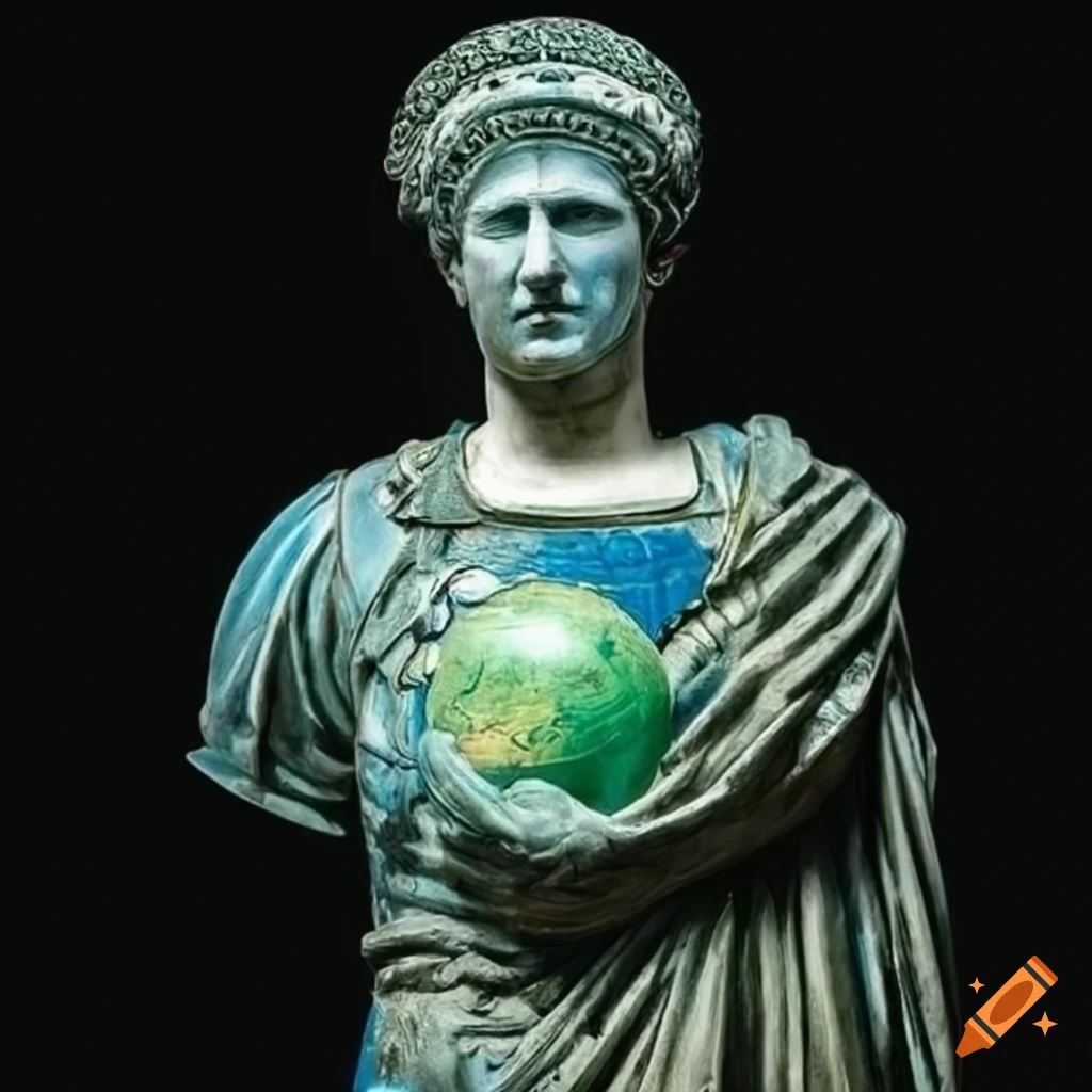 Statue of roman emperor aurelian holding a globe on Craiyon