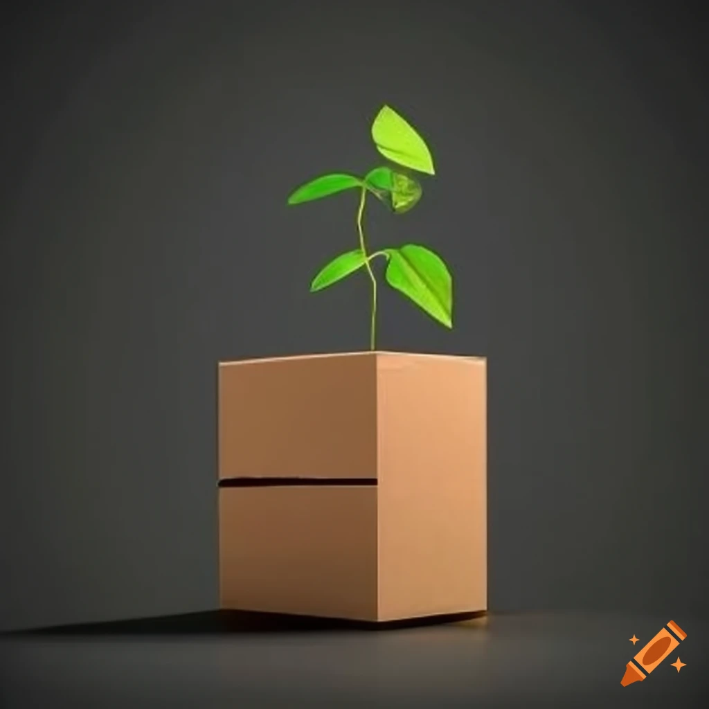 shipping box with a plant on top