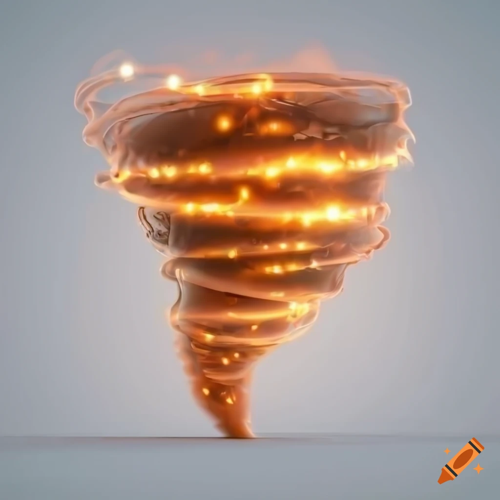 3D rendering of a tornado with orange lights
