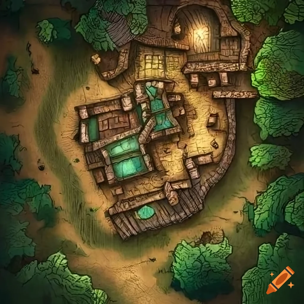 Detailed map of a magical wood elf village on Craiyon