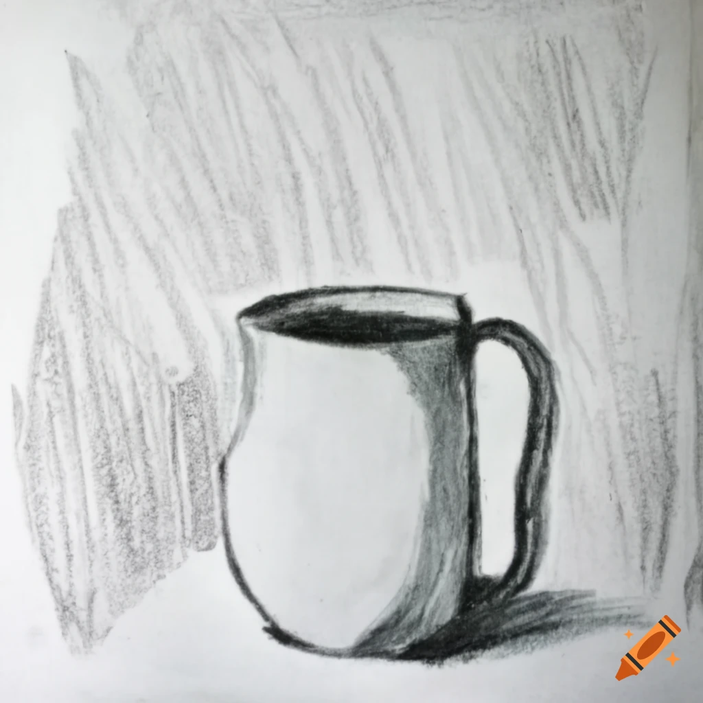 crayon drawing of a vase on a table