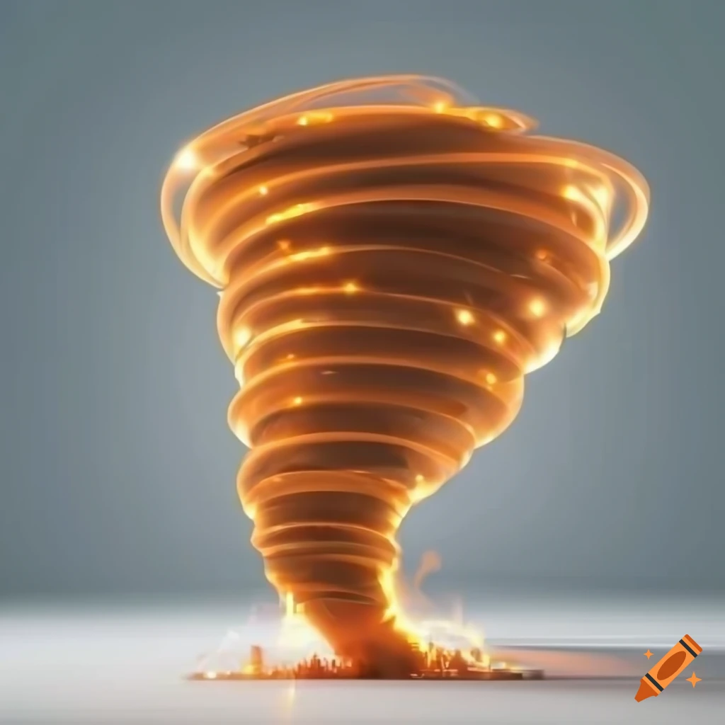 3D rendering of a tornado with orange lights
