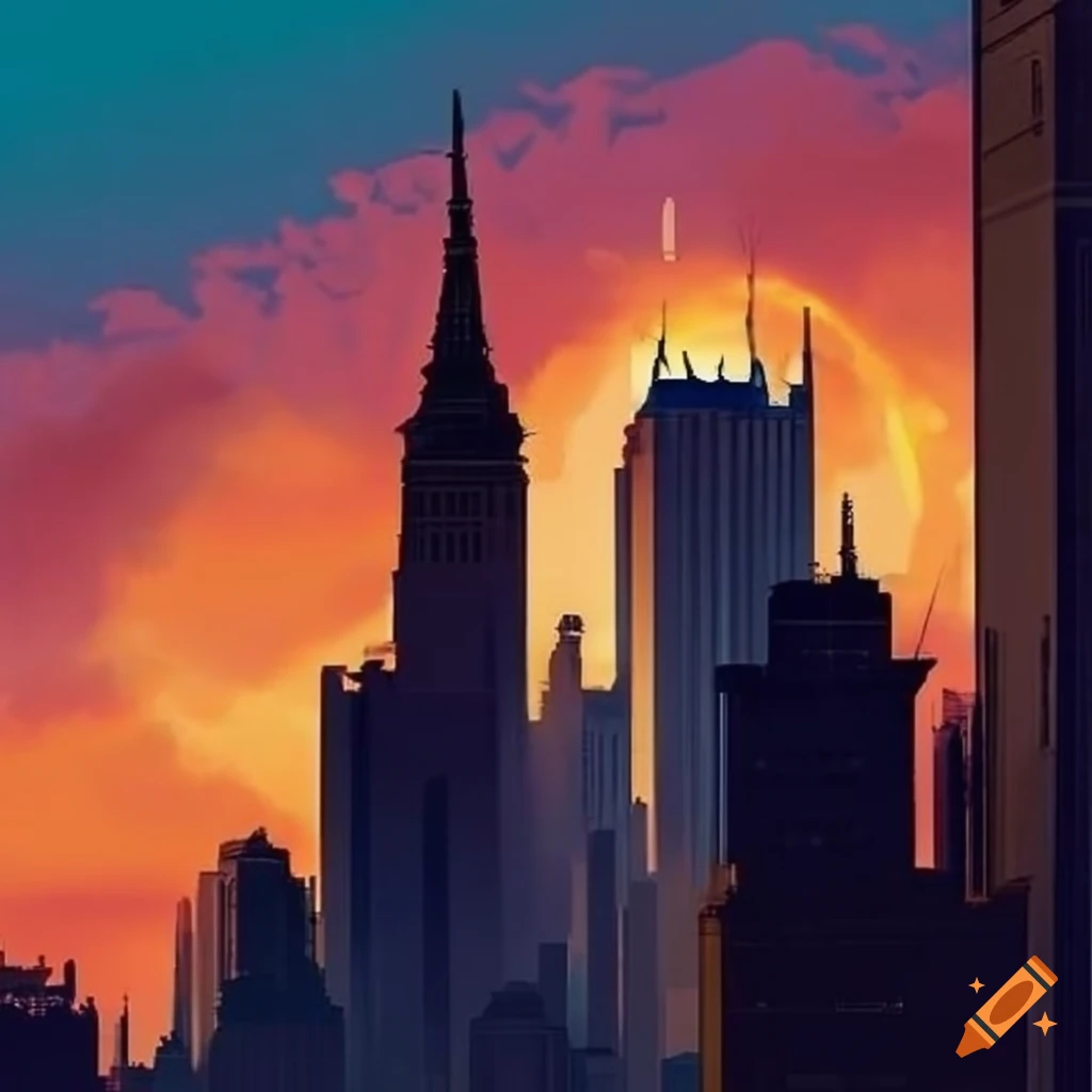sunset over Gotham City