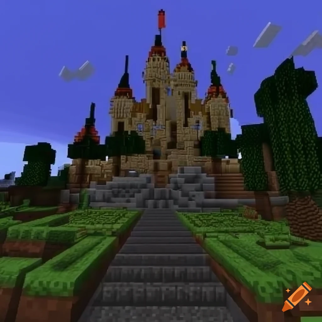 Minecraft castle in a vibrant landscape