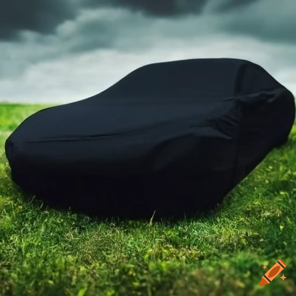 coupe car covered with black cloth on grass