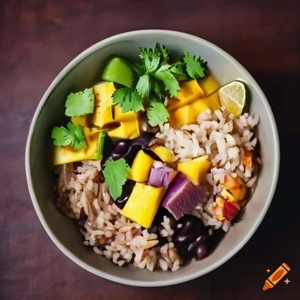 Mango Salsa Tuna Bowl with black beans and brown rice