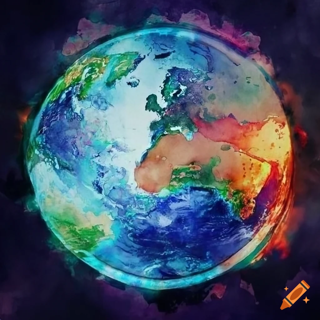 watercolor art of vibrant planet earth