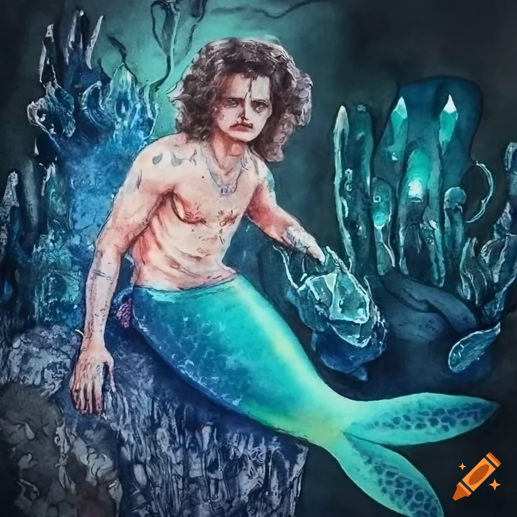 merman made of glowing crystals artwork